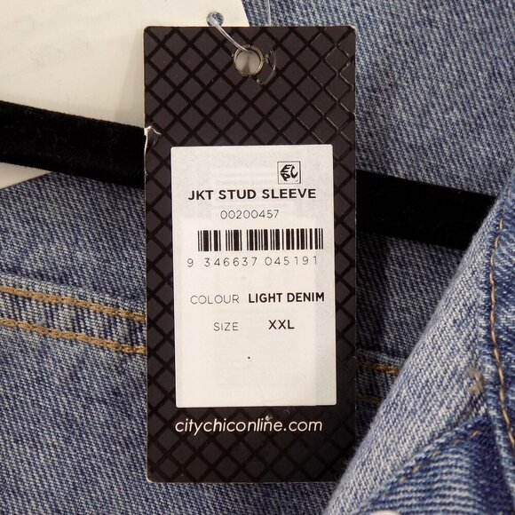 City Chic Distressed Studded Cropped Denim Jacket Size XXL/24 Studded Sleeve - Picture 4 of 4